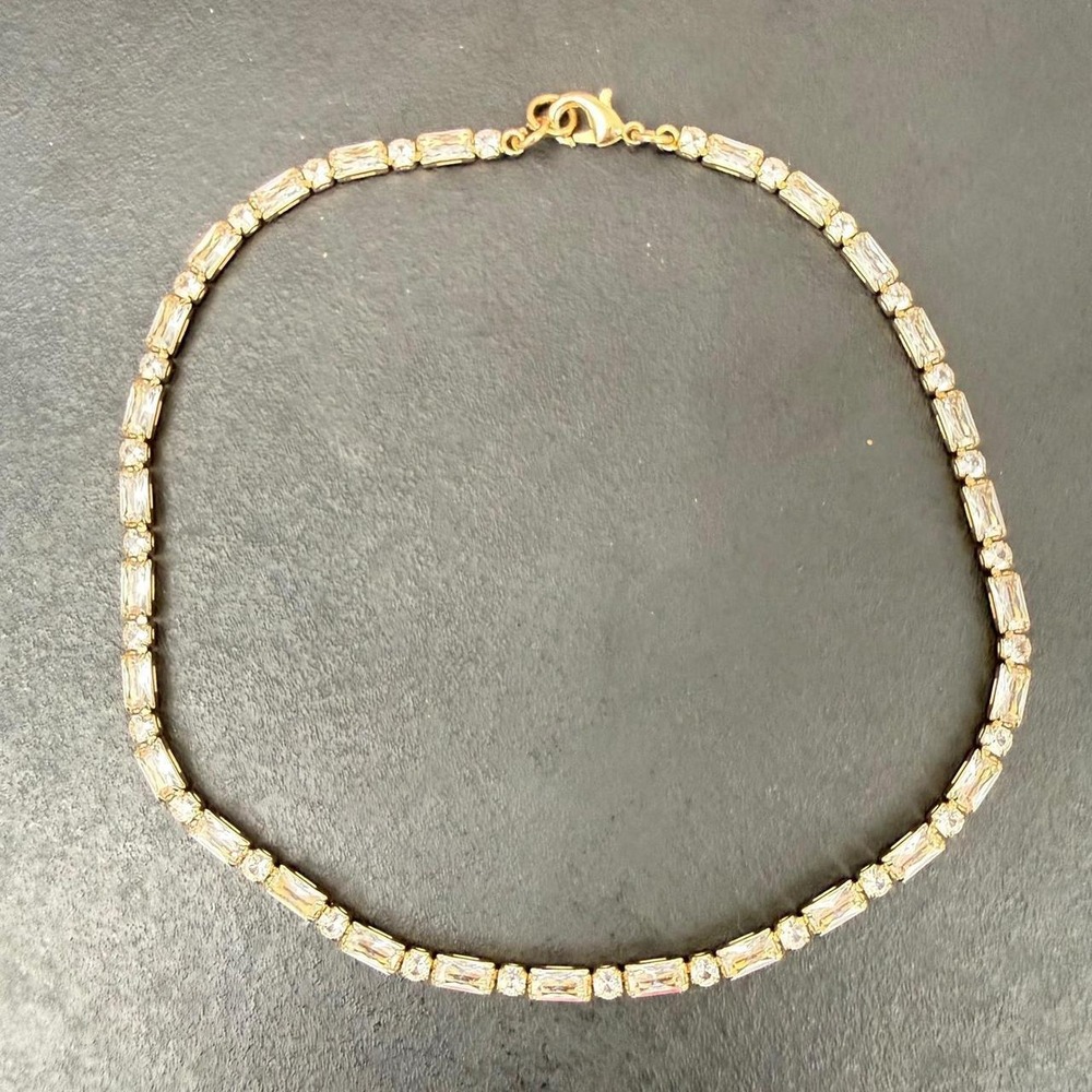Gold Tone Necklace Crystal Baguette Tennis Chain Elegant‎ Minimalist Design